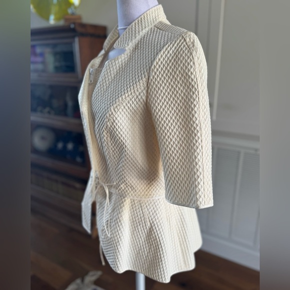 Vera Wang Structured Jacket 3/4 Sleeve Front Zip Cotton Wool Silk Ecru Like New - Picture 8 of 15